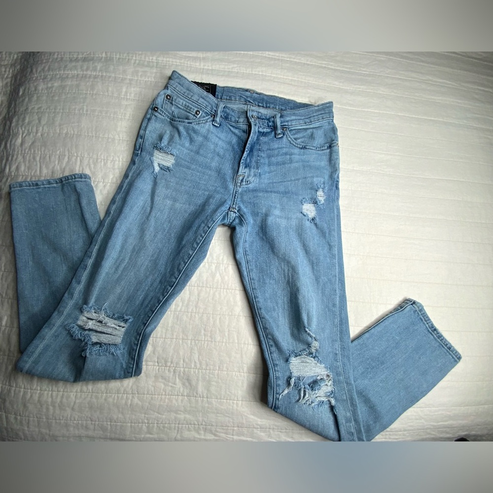 Abercrombie Fitch Langdon Slim Stretch Distressed Light Wash Jeans Mens 28x30 - Picture 5 of 8